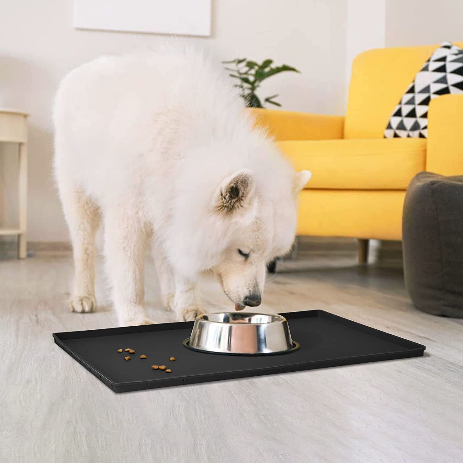 Dog Food Mat,Silicone Waterproof Dog Cat Food Tray,Non Slip Pet Bowl Mats Placemat,Size:(18.5" X 11.5") 0.6" Raised Edge,Suitable for Most Small and Medium-Sized Pets!