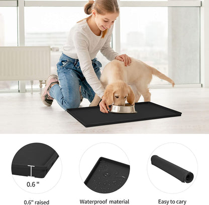 Dog Food Mat,Silicone Waterproof Dog Cat Food Tray,Non Slip Pet Bowl Mats Placemat,Size:(18.5" X 11.5") 0.6" Raised Edge,Suitable for Most Small and Medium-Sized Pets!