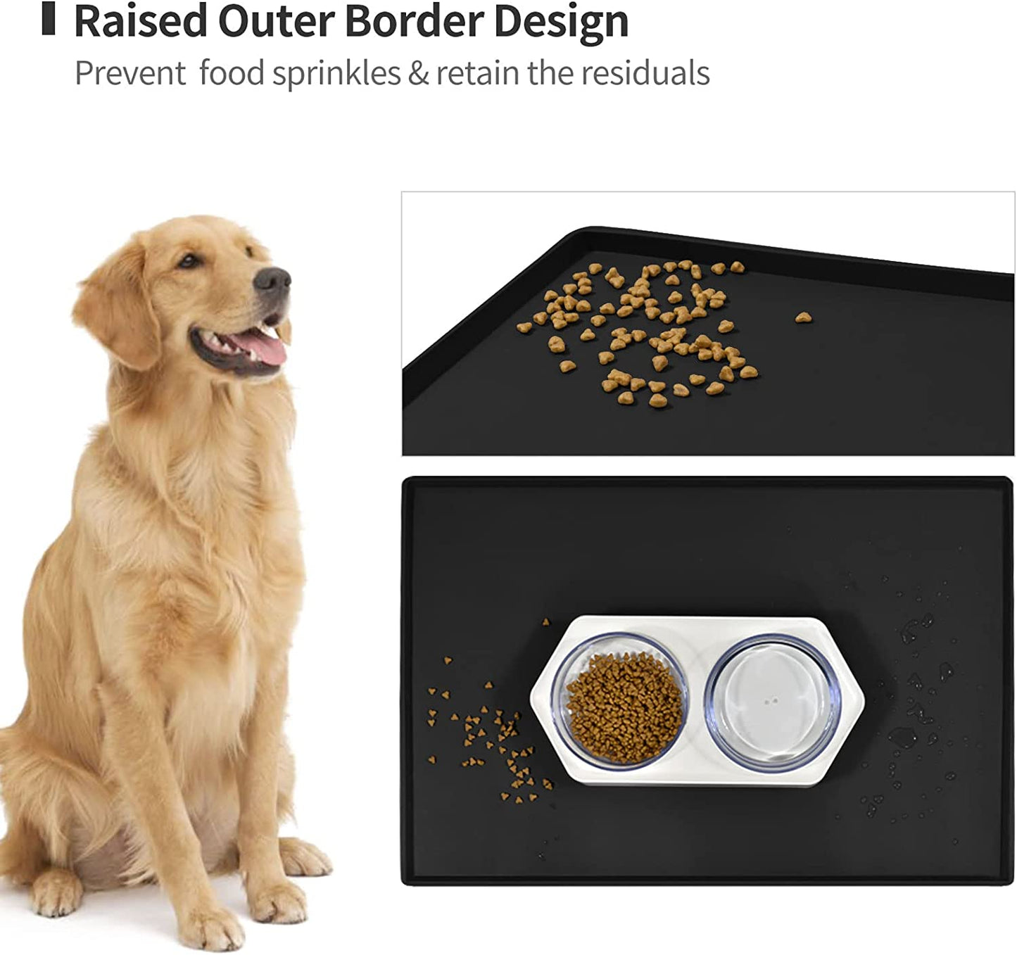 Dog Food Mat,Silicone Waterproof Dog Cat Food Tray,Non Slip Pet Bowl Mats Placemat,Size:(18.5" X 11.5") 0.6" Raised Edge,Suitable for Most Small and Medium-Sized Pets!