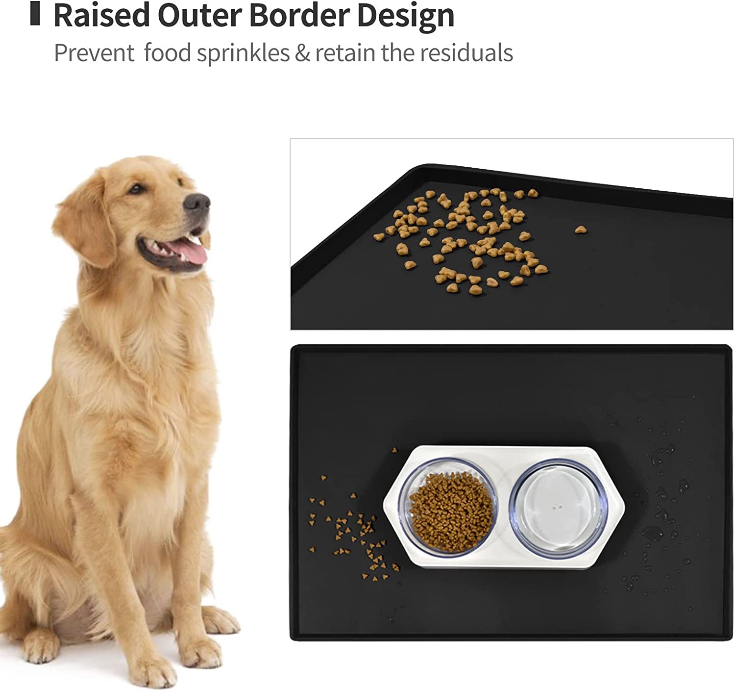 Dog Food Mat,Silicone Waterproof Dog Cat Food Tray,Non Slip Pet Bowl Mats Placemat,Size:(18.5" X 11.5") 0.6" Raised Edge,Suitable for Most Small and Medium-Sized Pets!