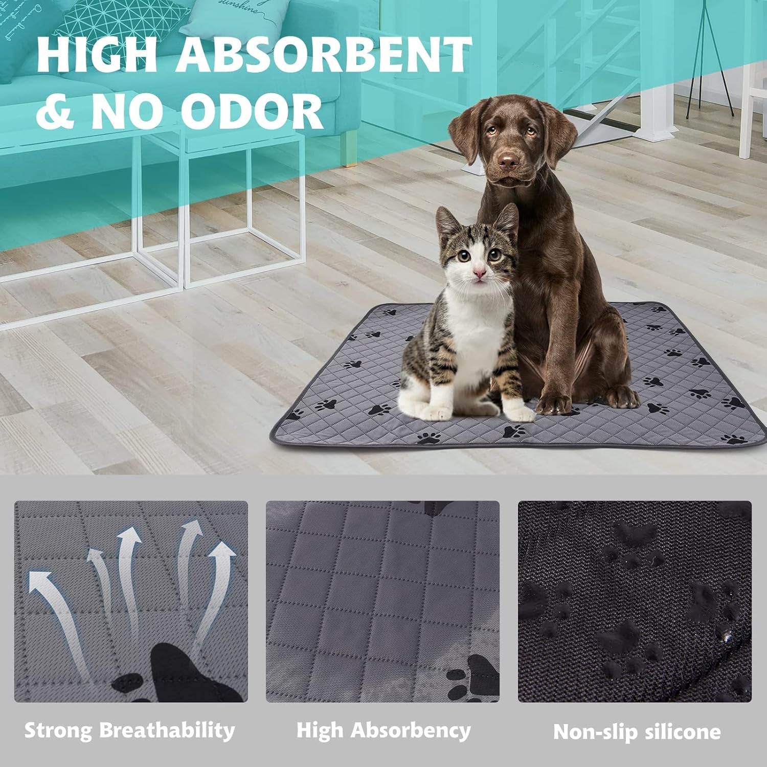 Washable Reusable Pee Pads for Dogs Training Super Absorption Leakproof Pads 2 Packs
